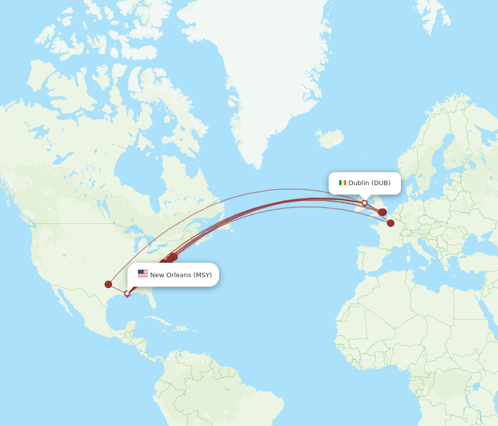 Flights from Dublin to New Orleans DUB to MSY Flight Routes