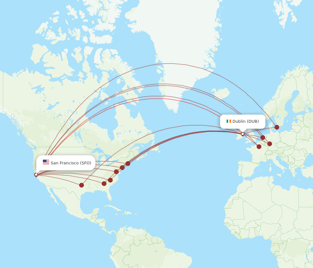 Flights from Dublin to San Francisco DUB to SFO Flight Routes