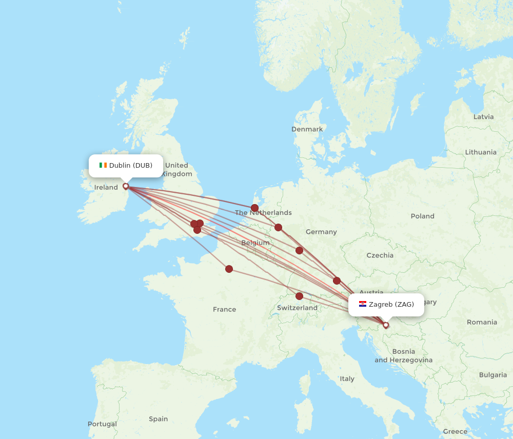 Flights from Dublin to Zagreb DUB to ZAG Flight Routes