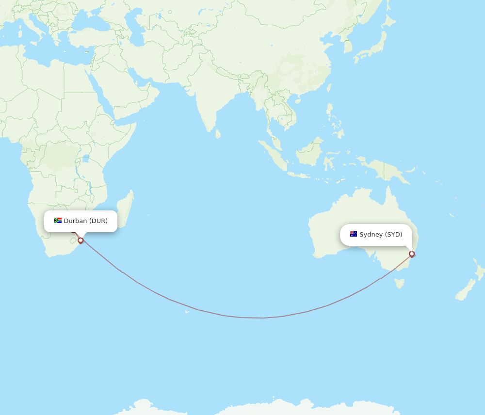 Flights from Durban to Sydney DUR to SYD Flight Routes