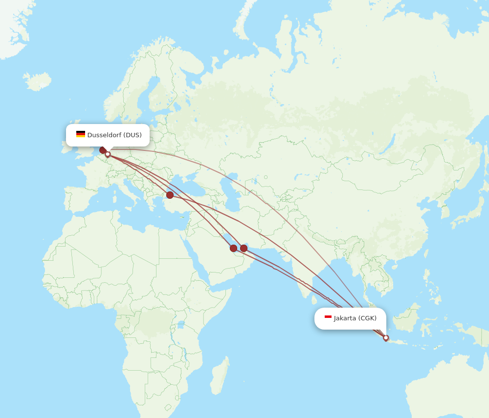 DUS to CGK flights and routes map
