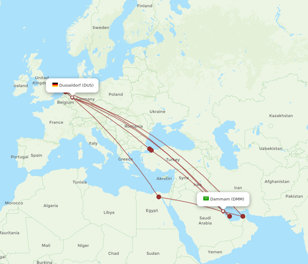 DUS to DMM flights and routes map