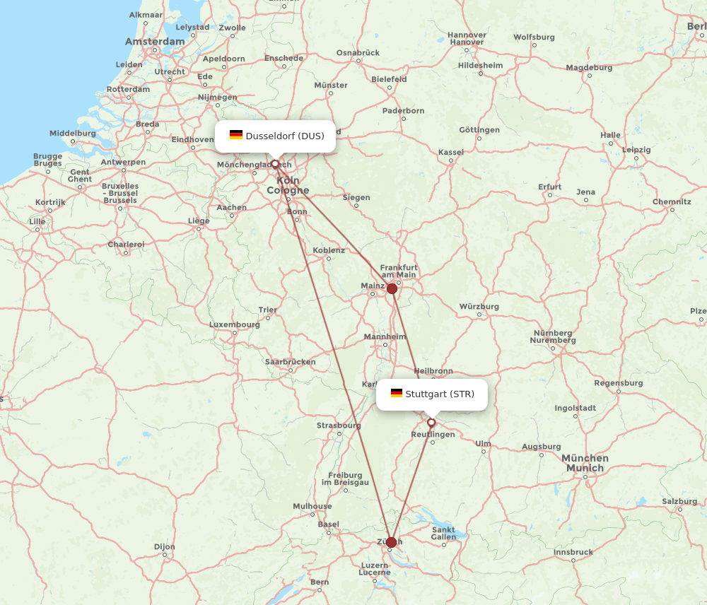 Flights from Dusseldorf to Stuttgart DUS to STR Flight Routes