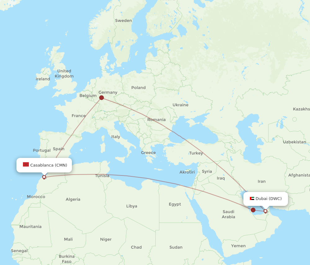 Flights from Dubai to Casablanca DWC to CMN Flight Routes