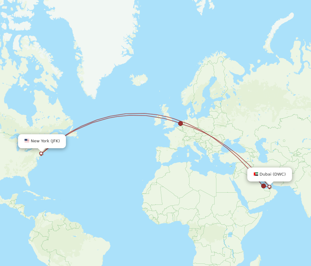 Flights from Dubai to New York DWC to JFK Flight Routes