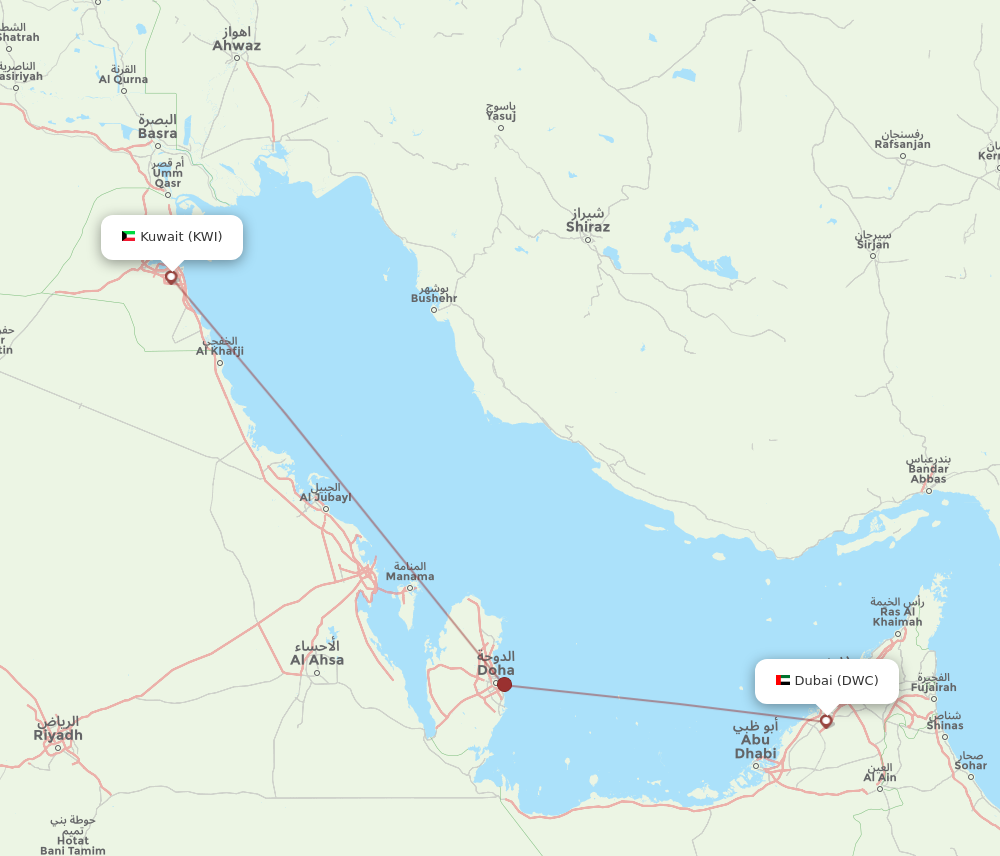 Flights from Dubai to Kuwait DWC to KWI Flight Routes