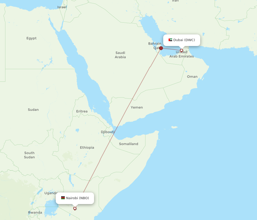 Flights from Nairobi to Dubai NBO to DWC Flight Routes