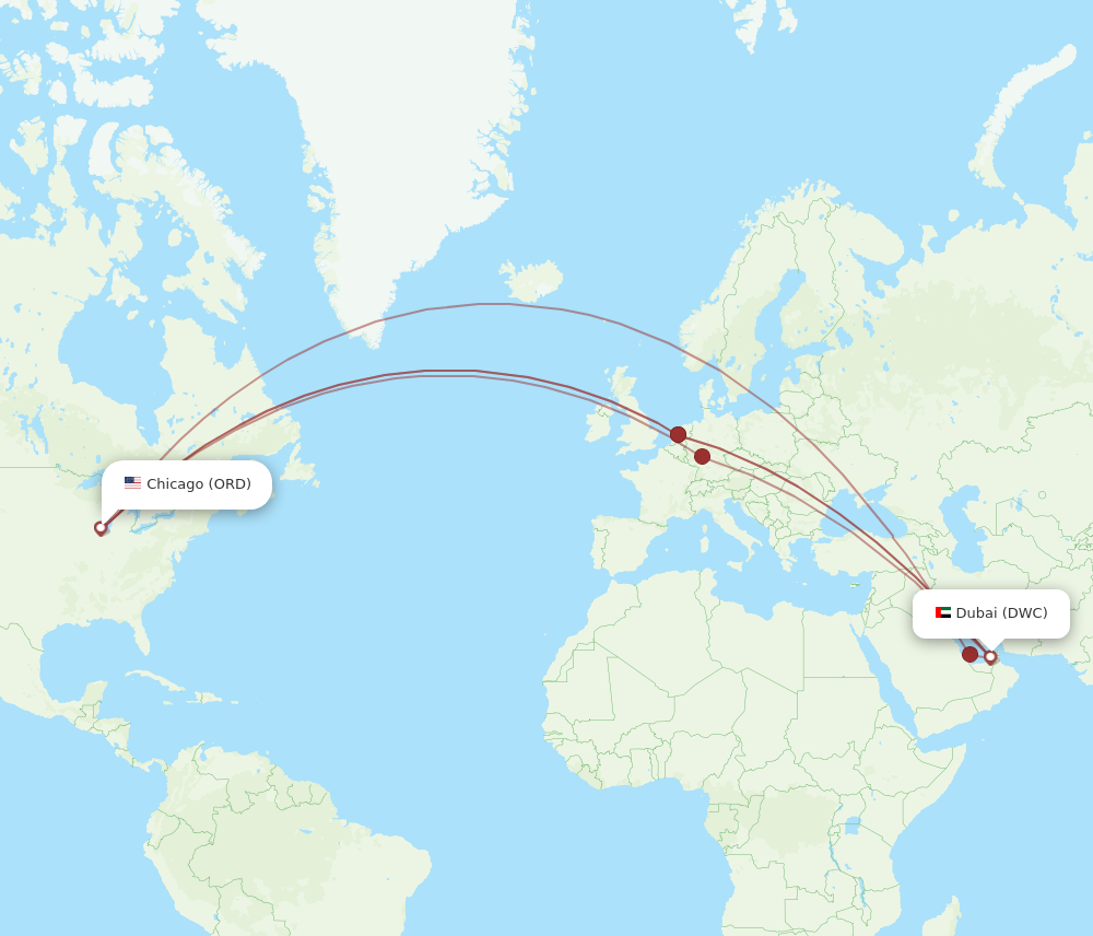 Flights from Dubai to Chicago DWC to ORD Flight Routes