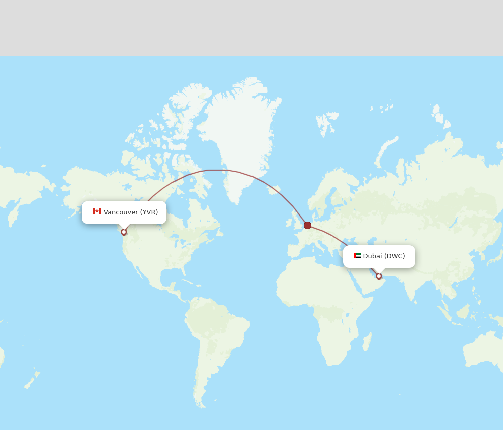 Flights from Dubai to Vancouver DWC to YVR Flight Routes