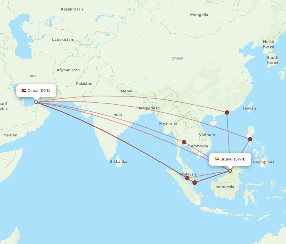 Flights from Dubai to Bandar Seri Begawan, DXB to BWN - Flight Routes