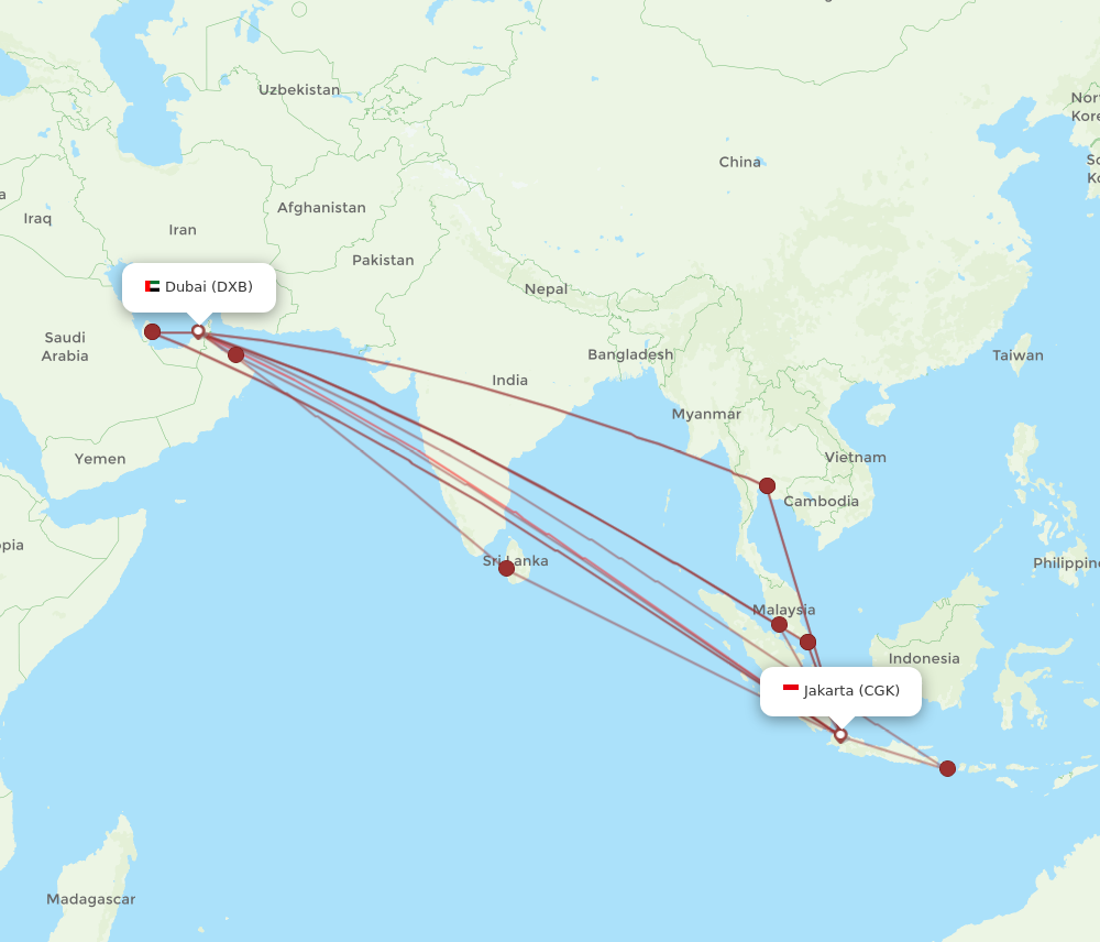 All Flight Routes From Dubai To Jakarta Dxb To Cgk Flight Routes