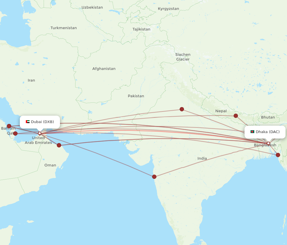 All Flight Routes From Dubai To Dhaka, DXB To DAC - Flight Routes