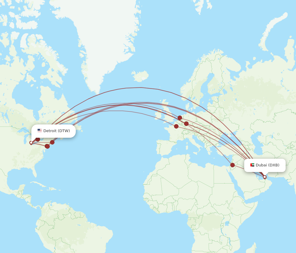 Flights from Dubai to Detroit DXB to DTW Flight Routes