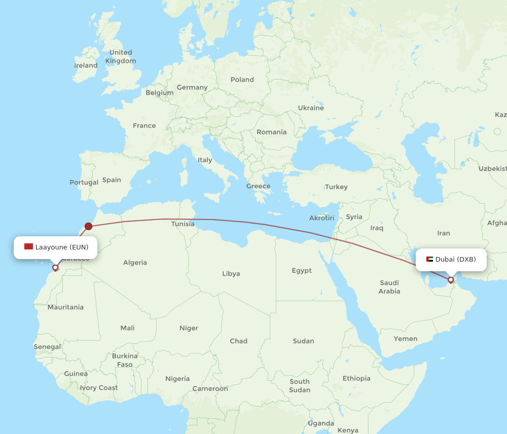 All Flight Routes From Dubai To Laayoune Dxb To Eun Flight Routes