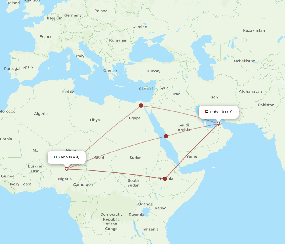 Flights from Dubai to Kano DXB to KAN Flight Routes