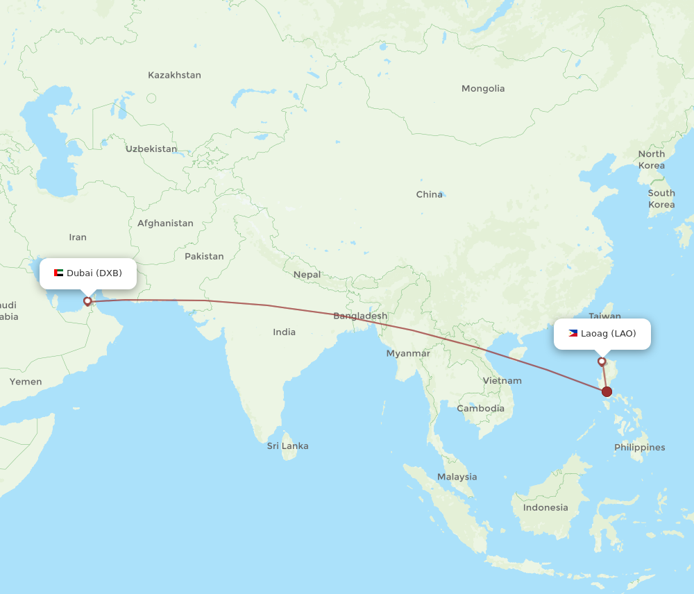 All flight routes from Dubai to Laoag, DXB to LAO - Flight Routes