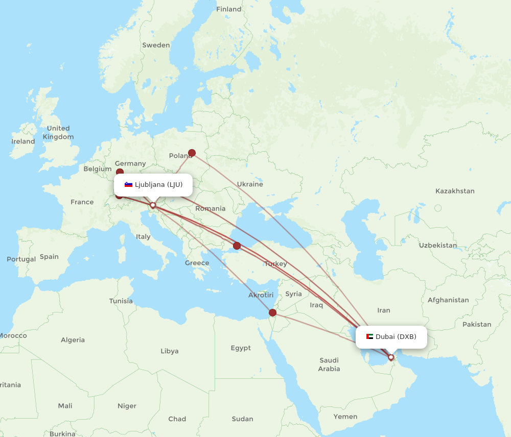 Flights from Dubai to Ljubljana DXB to LJU Flight Routes