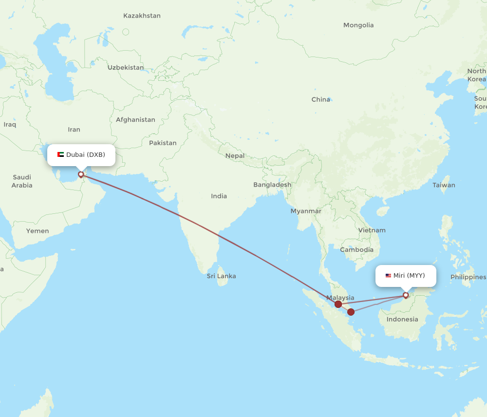 Flights from Dubai to Miri DXB to MYY Flight Routes