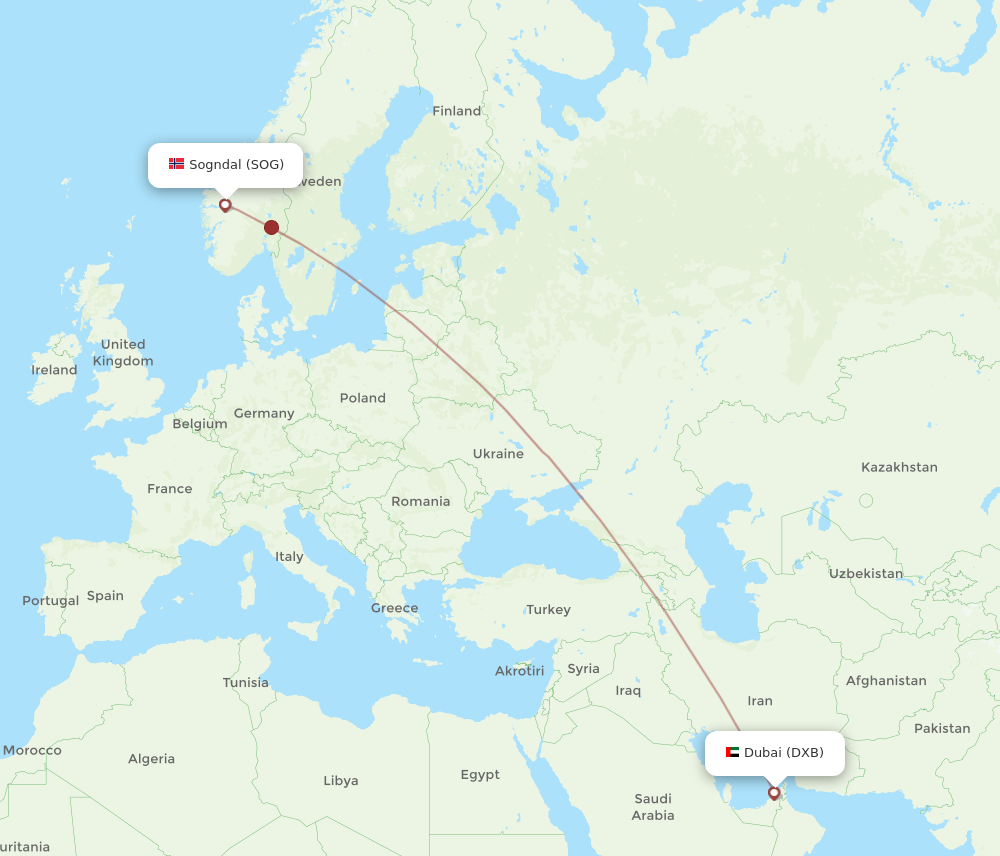 Flights From Dubai To Sogndal, DXB To SOG - Flight Routes