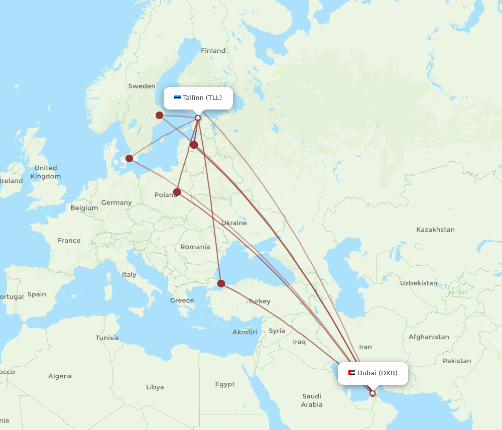 All Flight Routes From Dubai To Tallinn, DXB To TLL - Flight Routes