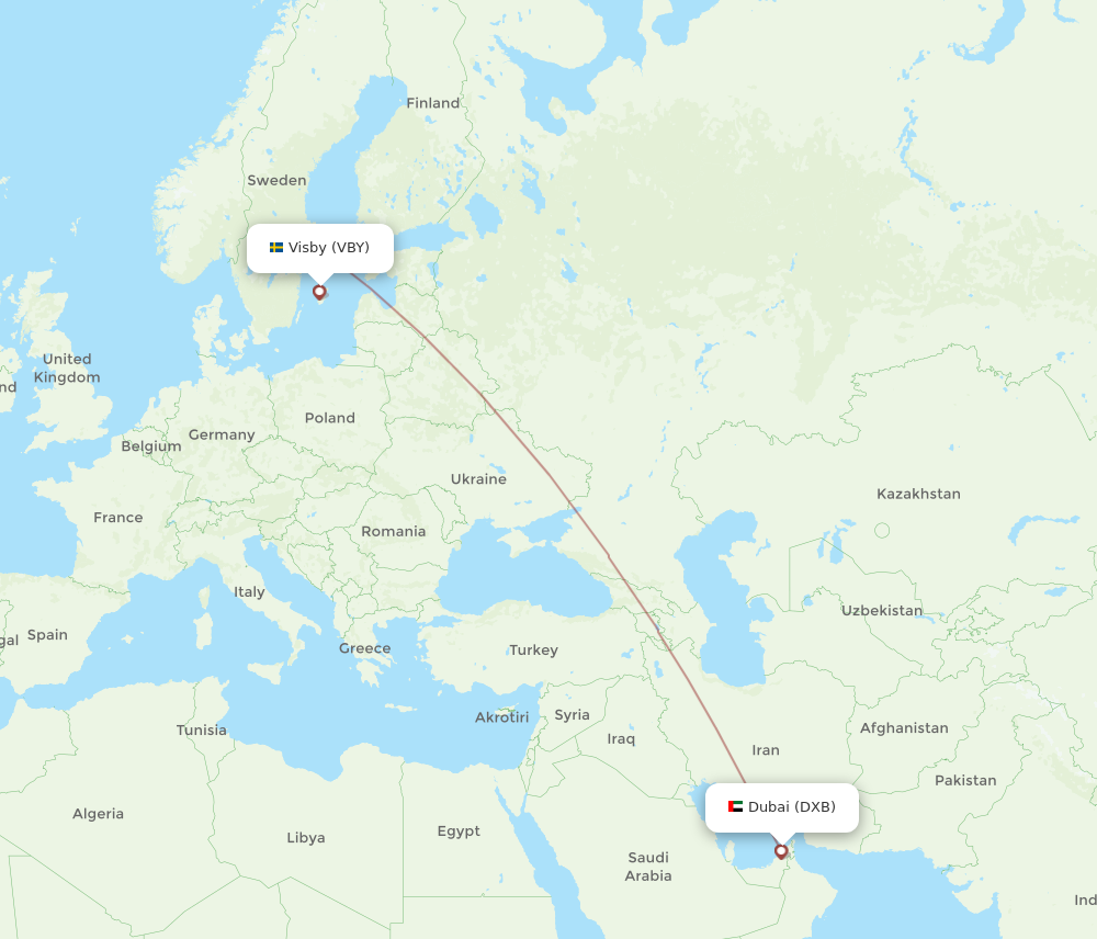 All Flight Routes From Dubai To Visby, DXB To VBY - Flight Routes