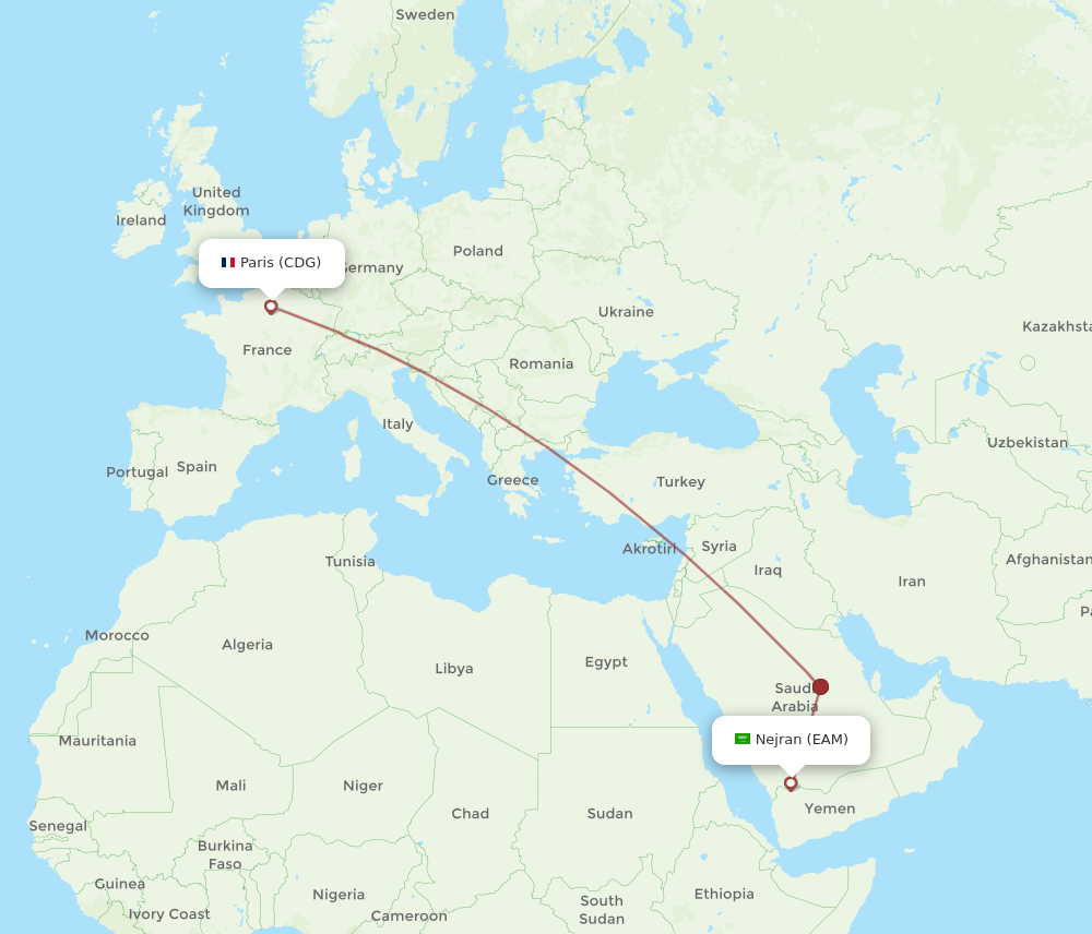CDG to EAM flights and routes map