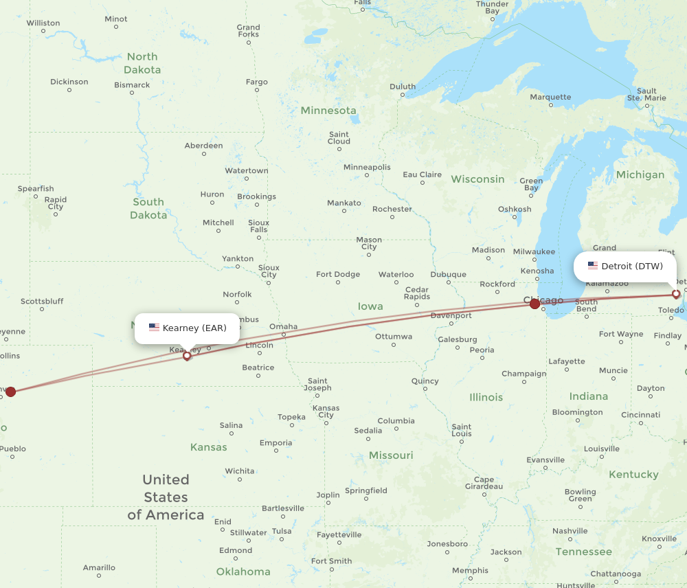 Flights from Kearney to Detroit, EAR to DTW - Flight Routes