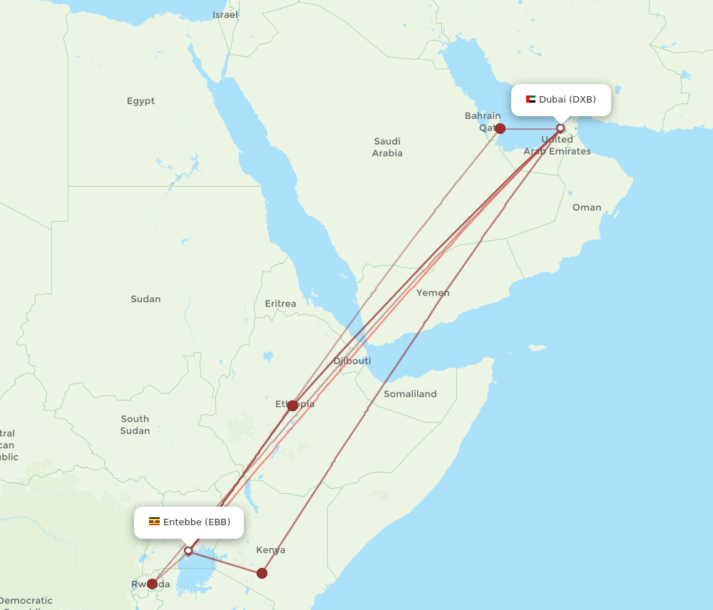 EBB to DXB flights and routes map