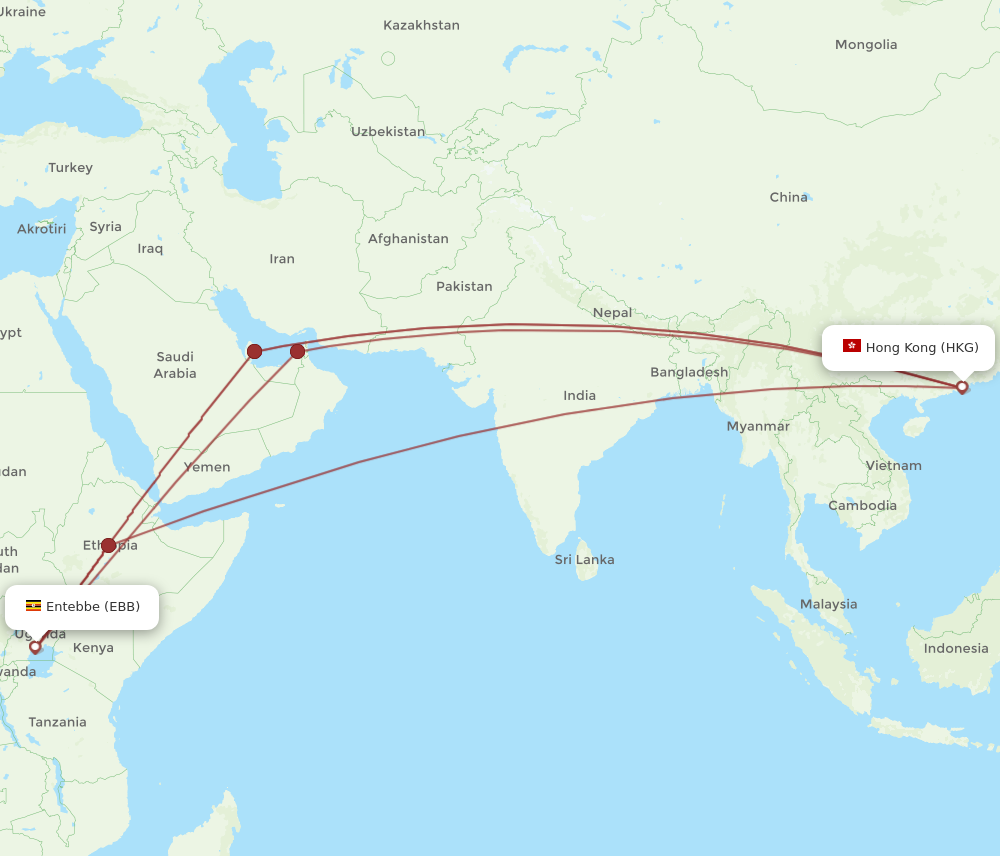 All flight routes from Entebbe to Hong Kong, EBB to HKG - Flight Routes