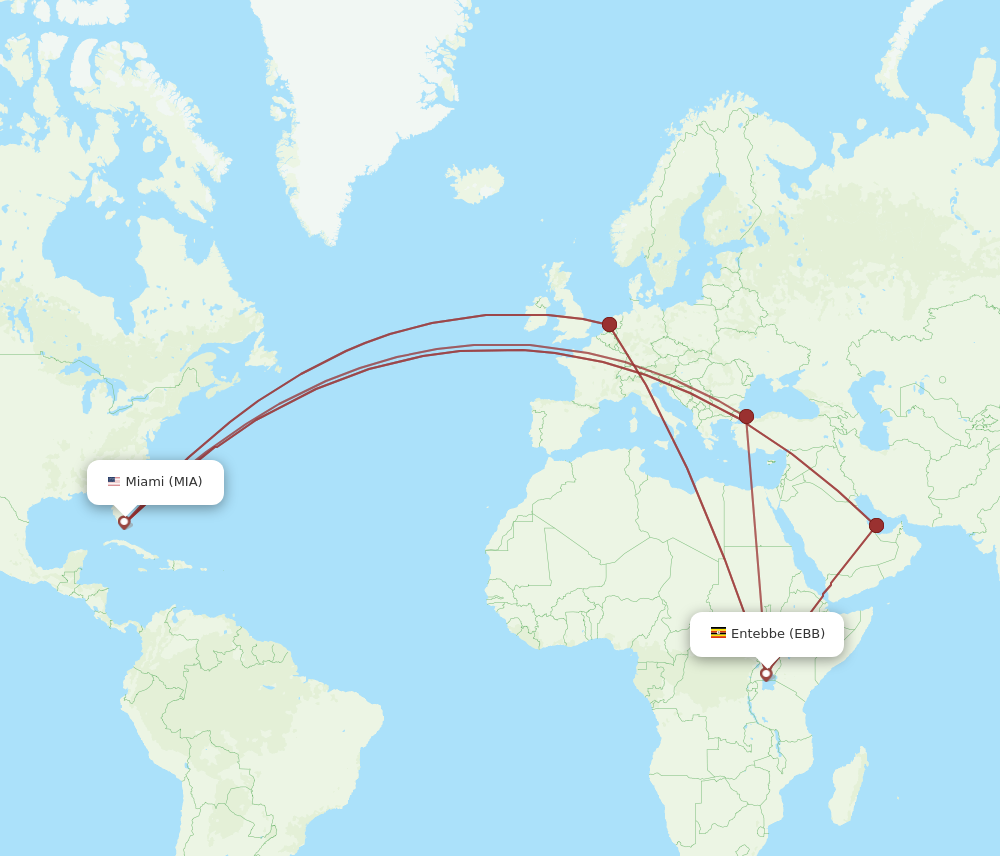 EBB to MIA flights and routes map
