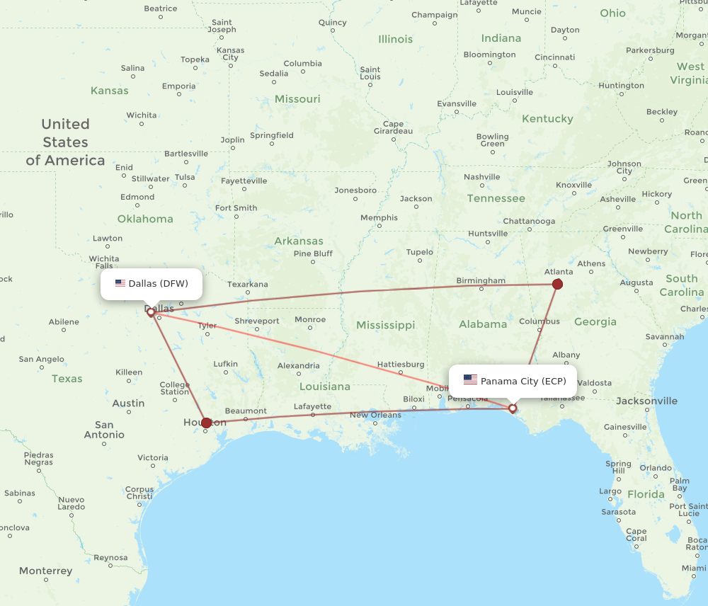 Flights from Panama City to Dallas ECP to DFW Flight Routes