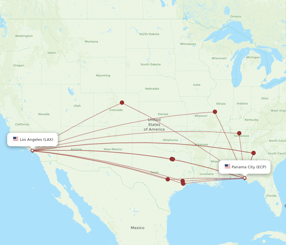 Flights from Panama City to Los Angeles ECP to LAX Flight Routes