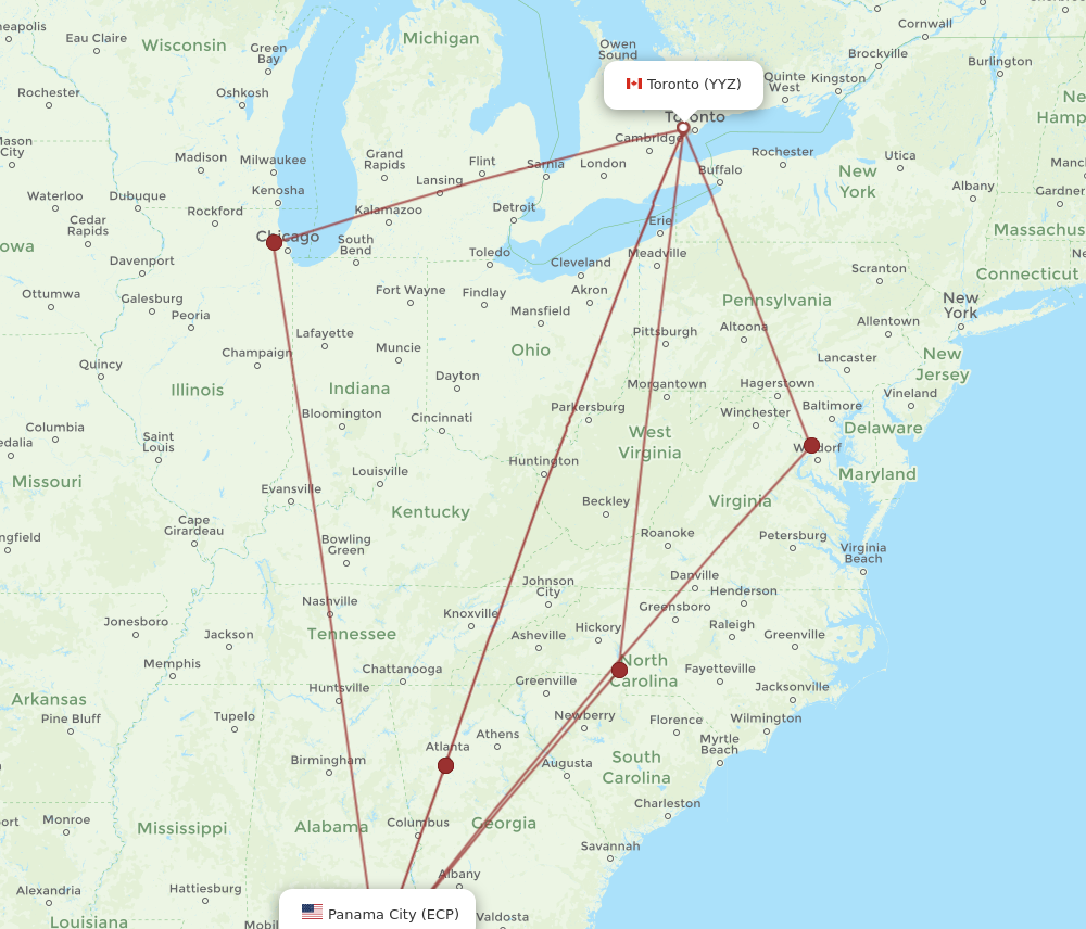 Flights from Panama City to Toronto ECP to YYZ Flight Routes