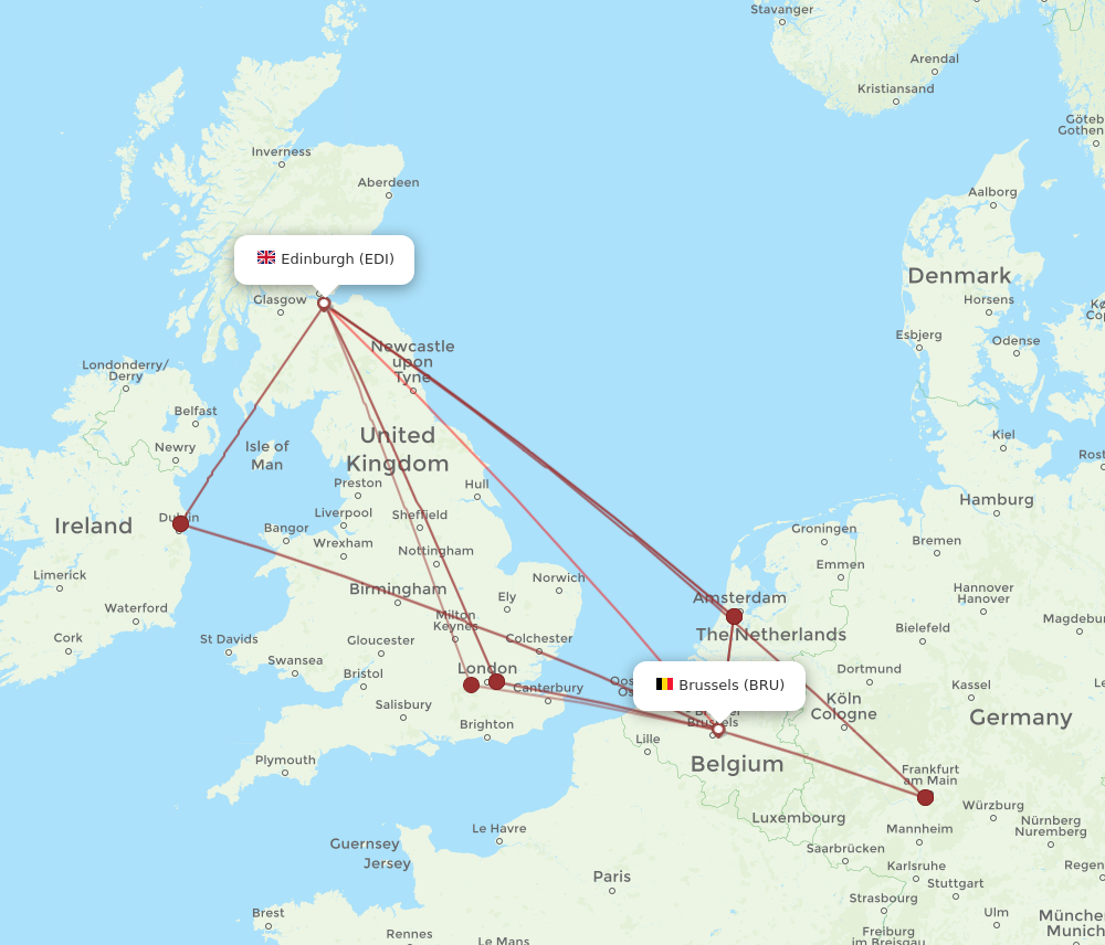 Flights from Edinburgh to Brussels EDI to BRU Flight Routes