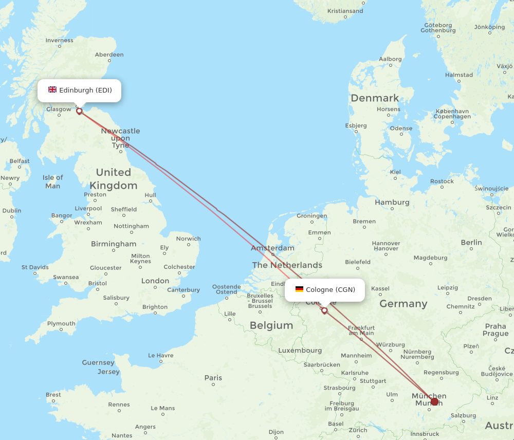 Flights from Edinburgh to Cologne EDI to CGN Flight Routes