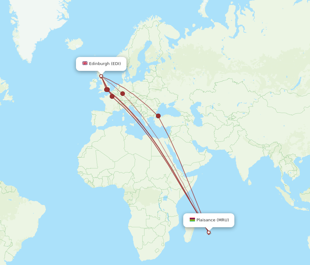 Flights from Edinburgh to Mauritius, EDI to MRU - Flight Routes