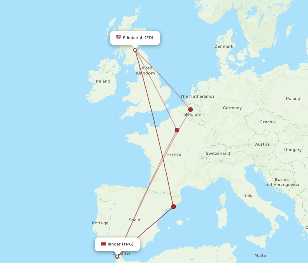 Flights from Edinburgh to Tangier EDI to TNG Flight Routes