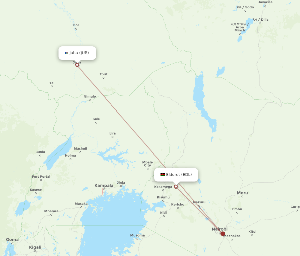 Flights From Eldoret To Juba Edl To Jub Flight Routes 8507