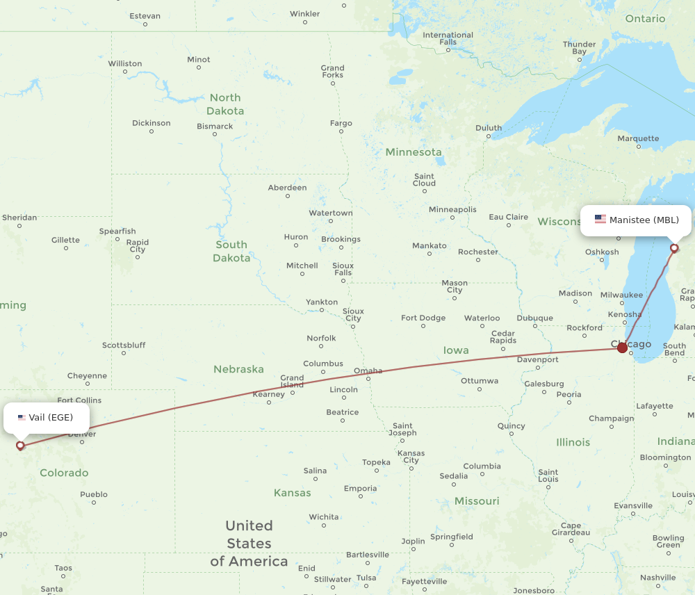 Flights from Vail to Manistee, EGE to MBL - Flight Routes