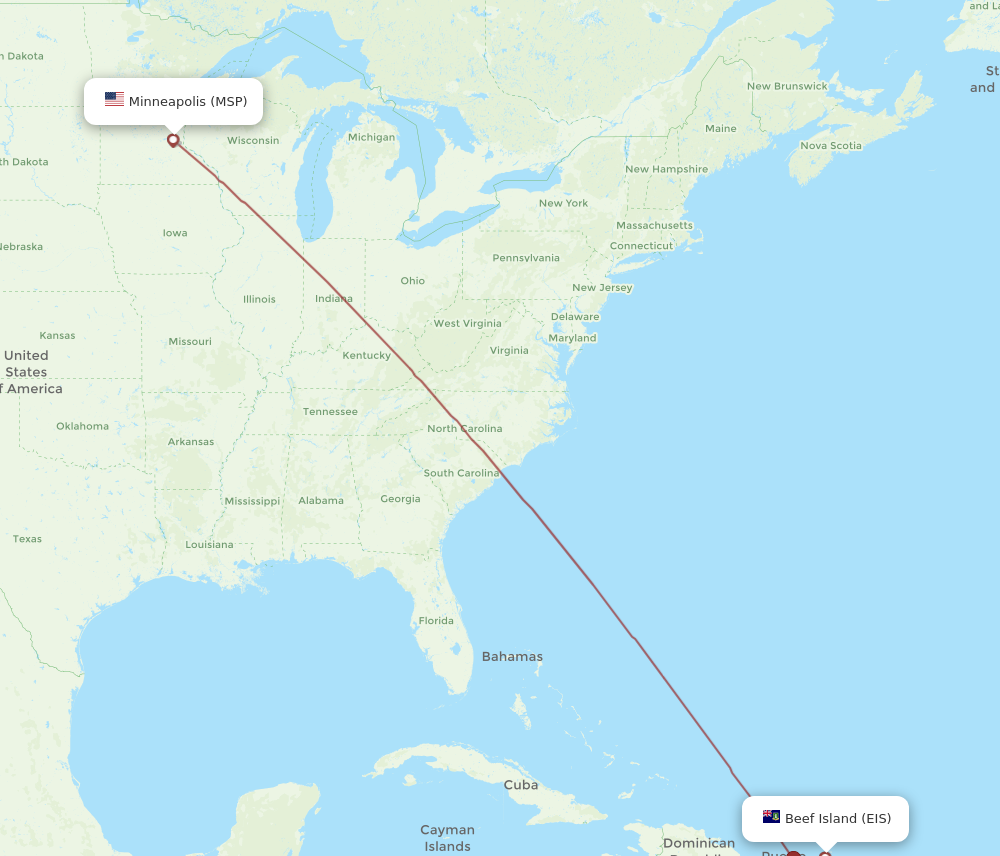 Flights from Beef Island to Minneapolis EIS to MSP Flight Routes