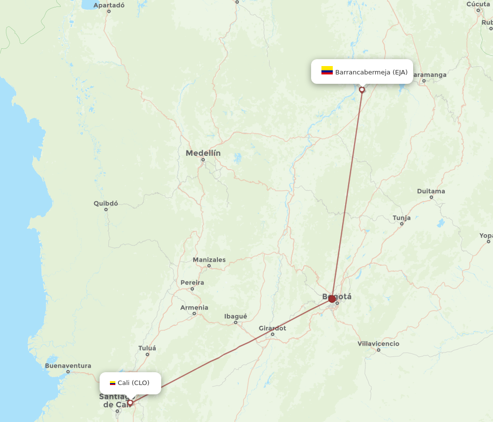 Flights from Barrancabermeja to Cali EJA to CLO Flight Routes