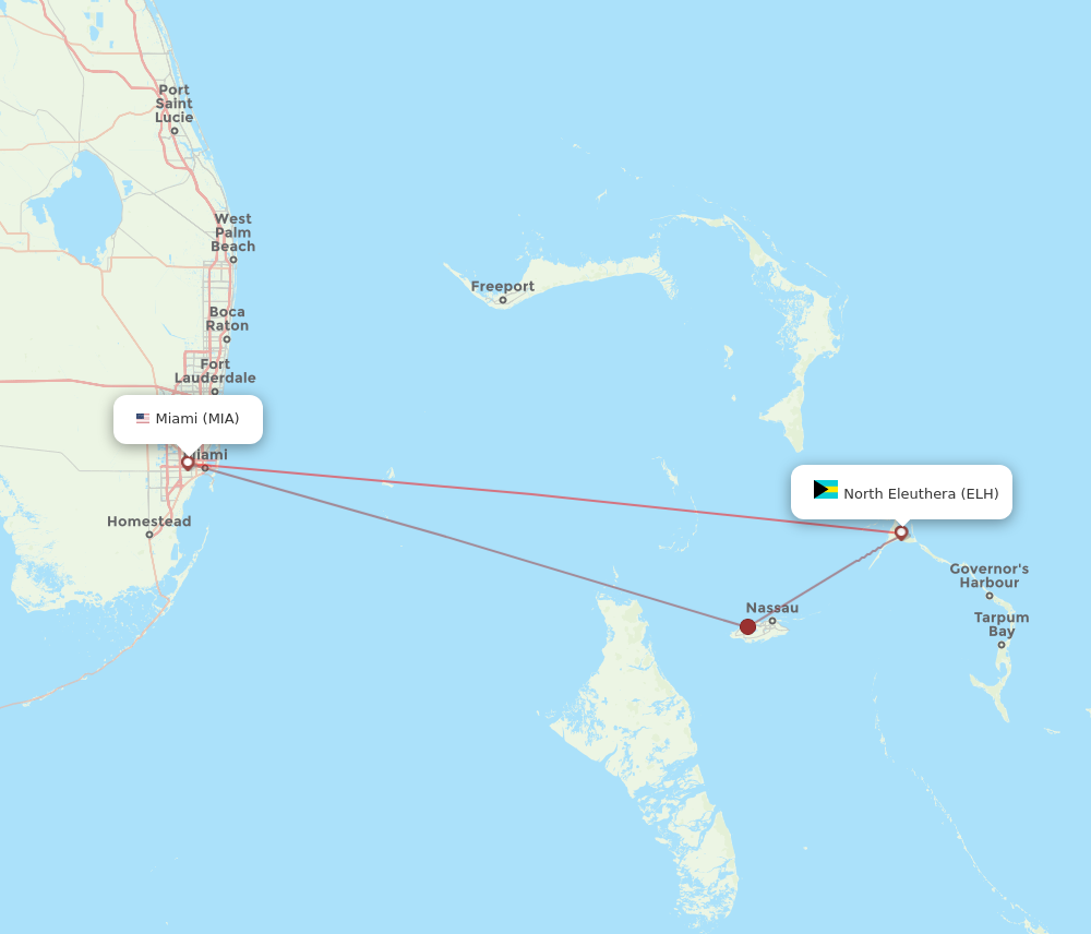 All flight routes from North Eleuthera to Miami, ELH to MIA - Flight Routes