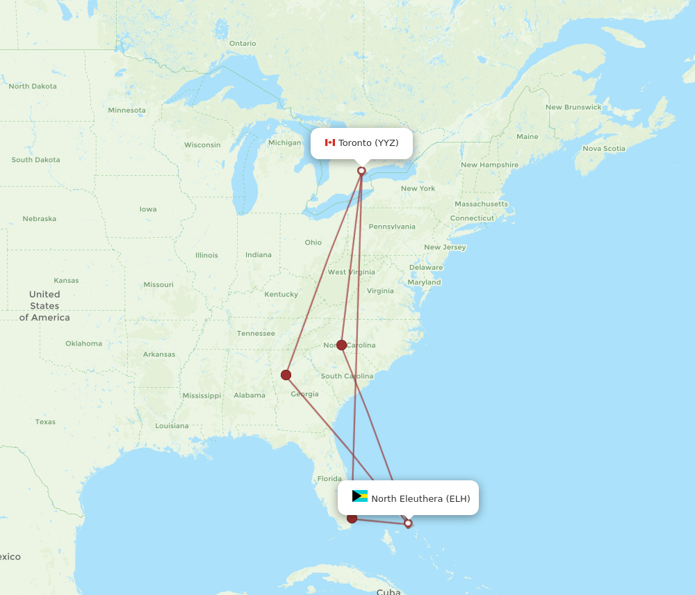 Flights from Toronto to North Eleuthera YYZ to ELH Flight Routes