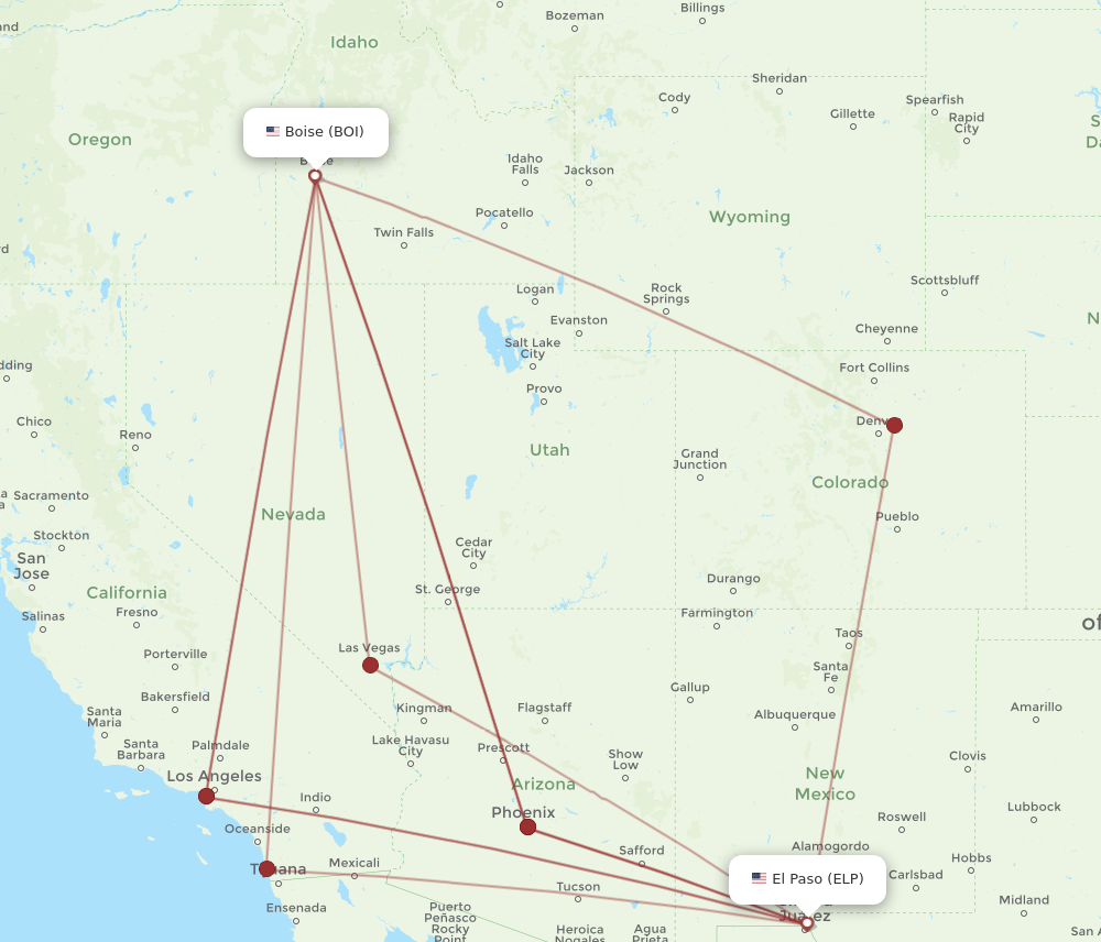 Flights from El Paso to Boise ELP to BOI Flight Routes