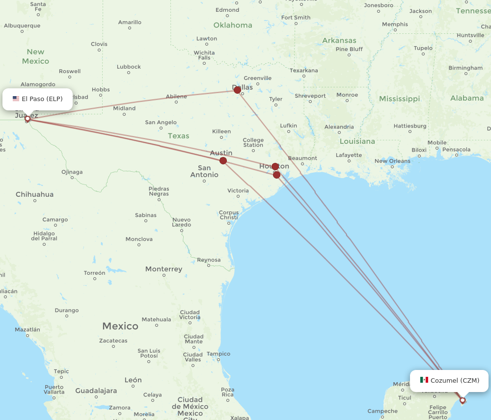 Flights from El Paso to Cozumel ELP to CZM Flight Routes