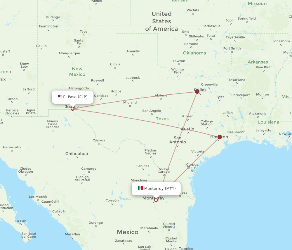 Flights from El Paso to Monterrey ELP to MTY Flight Routes