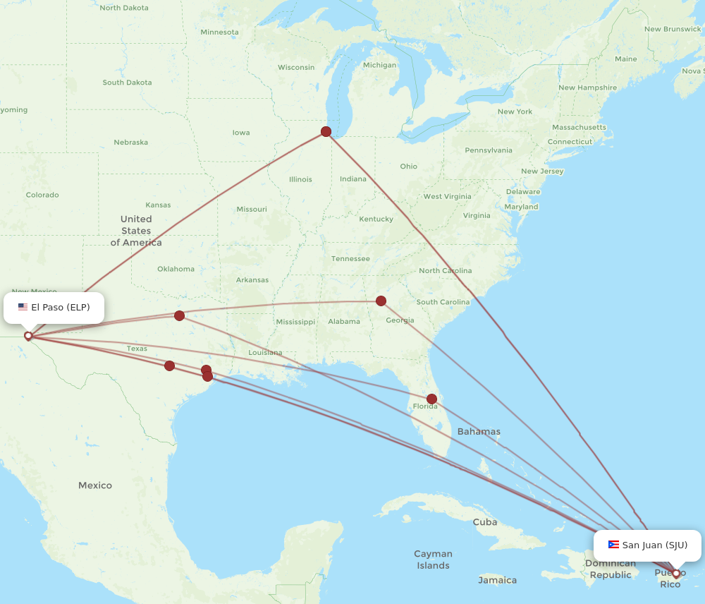 Flights from El Paso to San Juan, ELP to SJU - Flight Routes