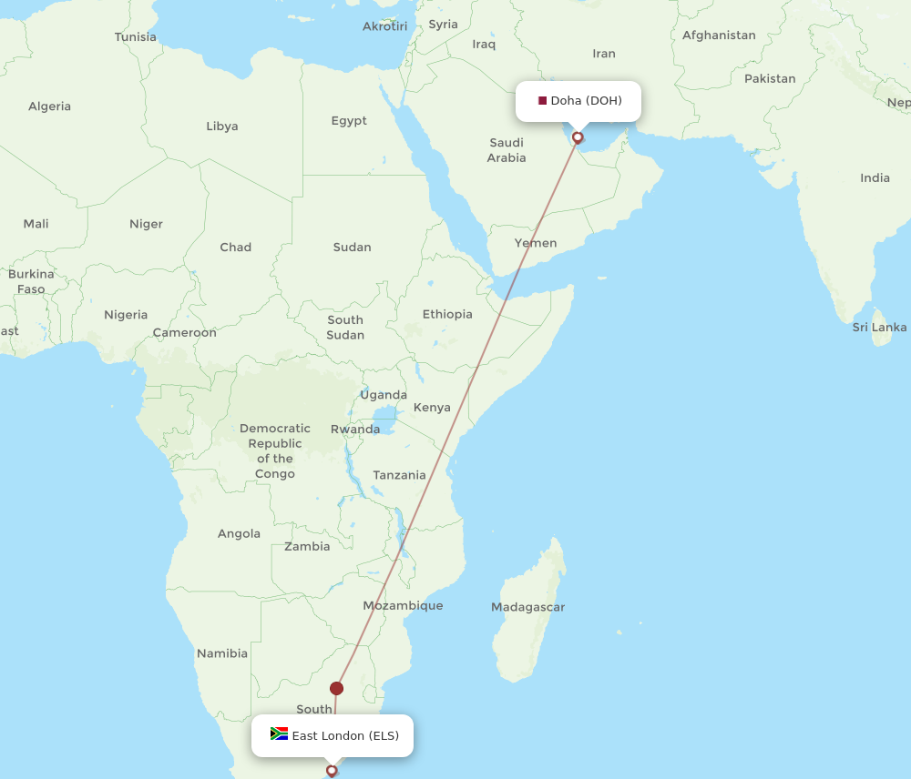 Flights from East London to Doha ELS to DOH Flight Routes