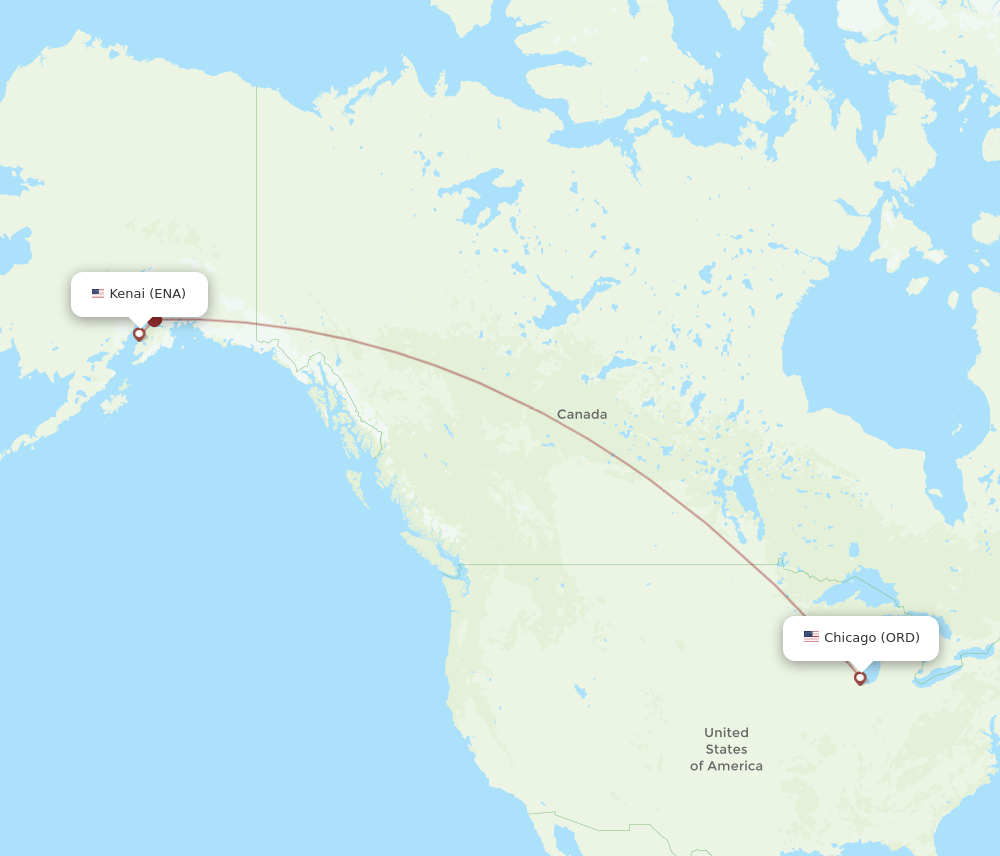 Flights From Kenai To Chicago Ena To Ord Flight Routes