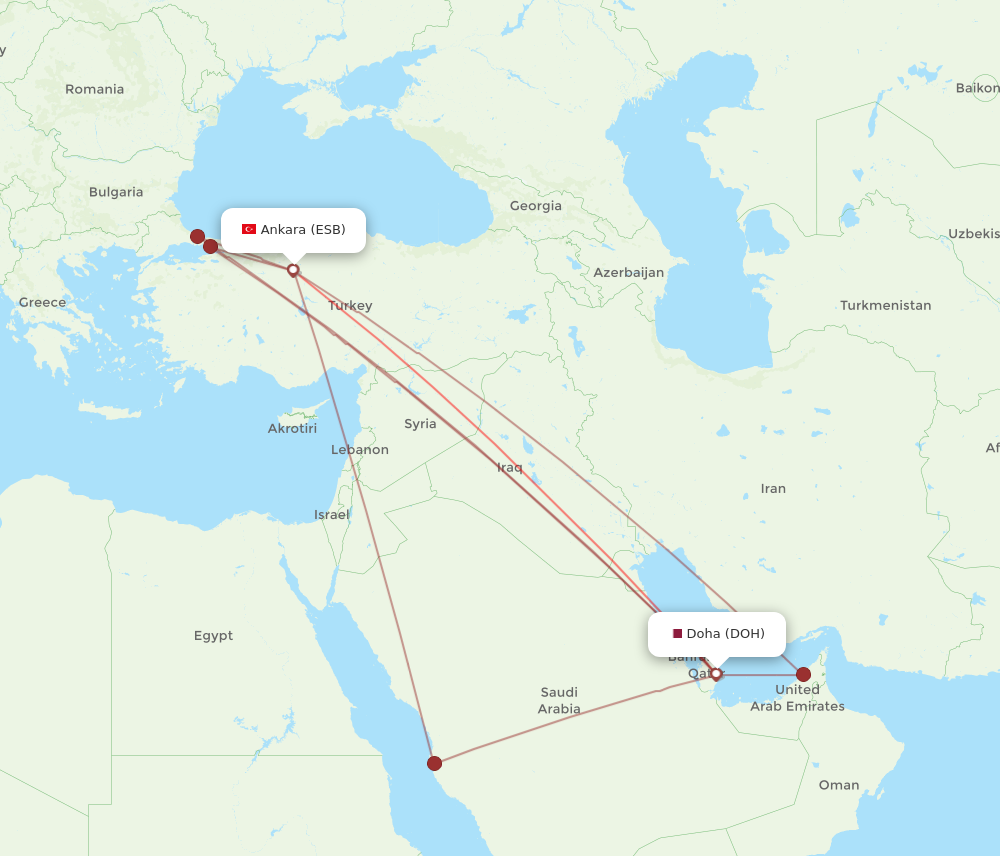 Flights from Ankara to Doha ESB to DOH Flight Routes